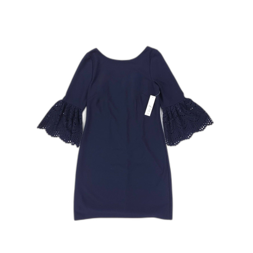 NWT Maggy London Laser Cut Eyelet Sheath Dress Navy Classic Preppy French Girl 8